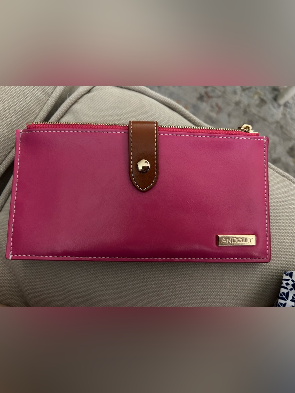 Hot Pink Wallet with Brown Snap and Gold Hardware